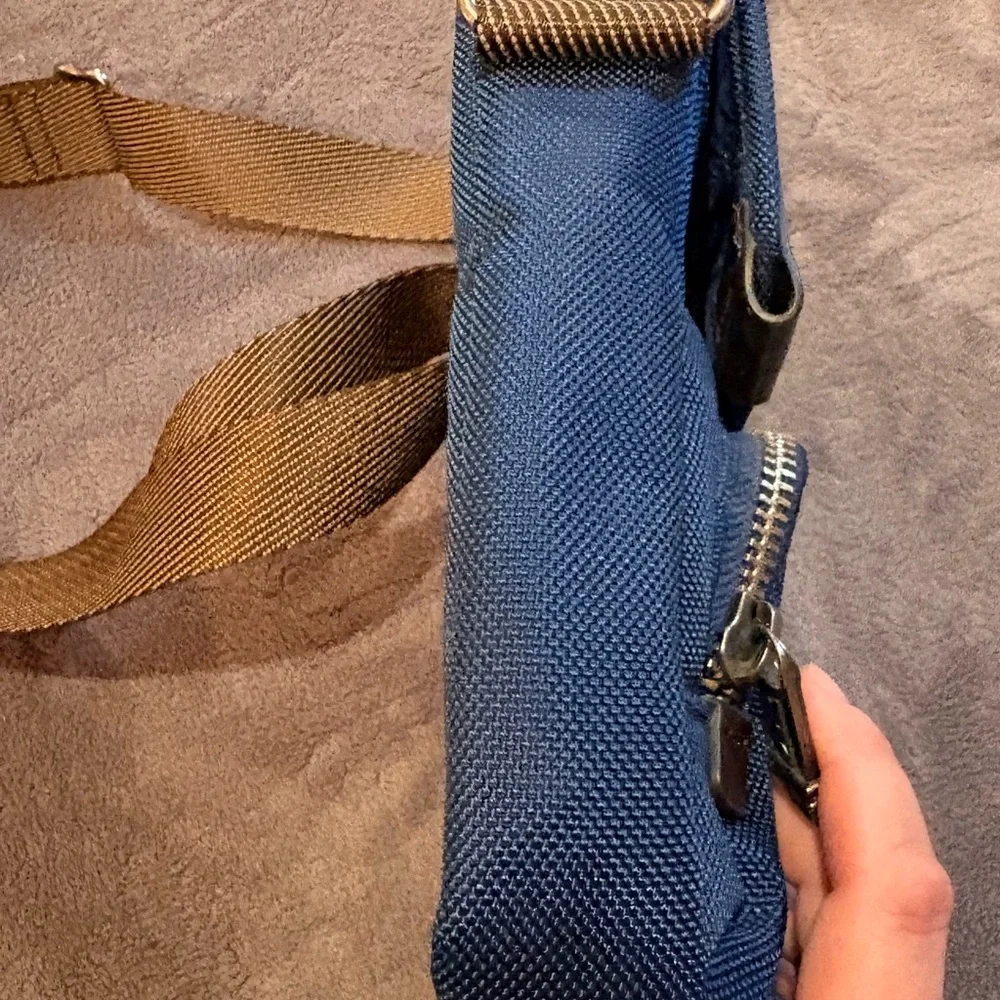 Tumi Blue Messenger Bag with Brown Trim